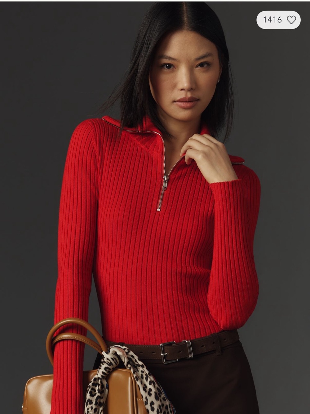 NWT Anthro Maeve Women’s Half Zip red Ribbed Fitted Sweater Med